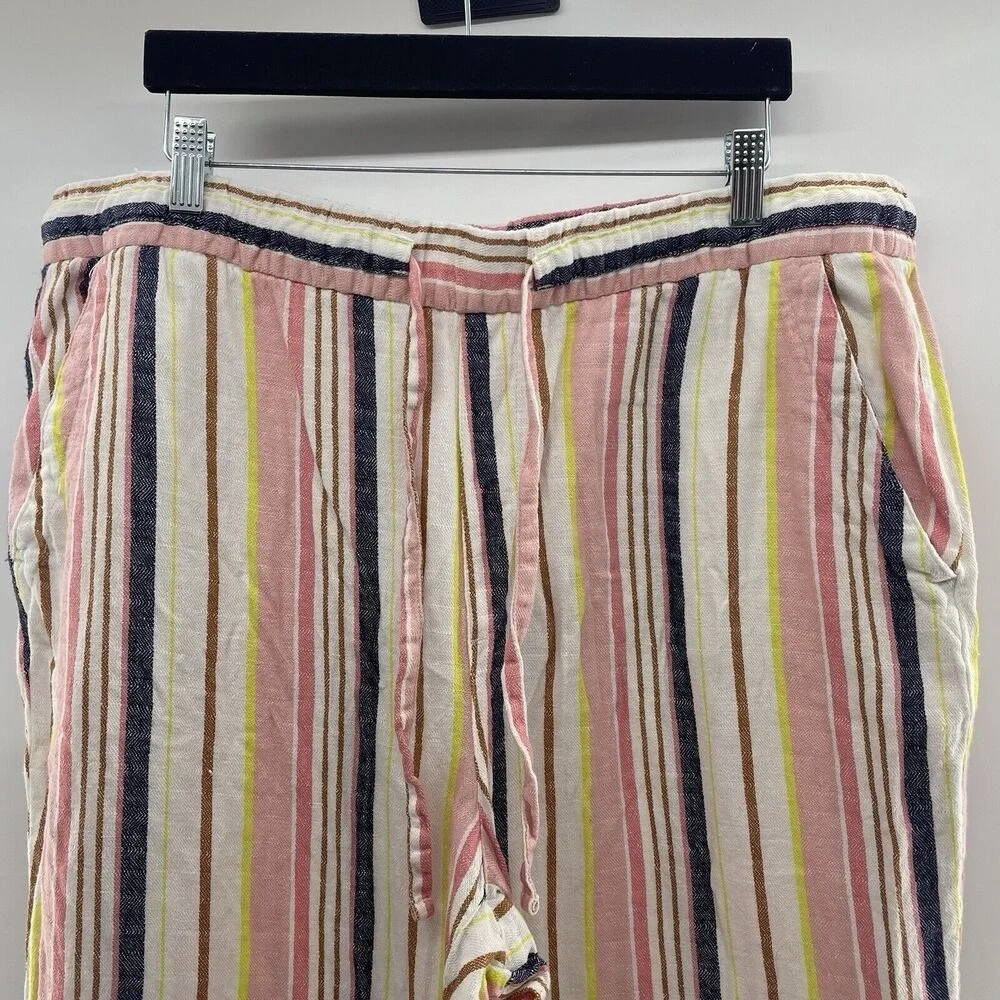 Old Navy Size XL Pants High Waisted Linen Blend Wide Leg Striped Pull On Elastic - Picture 3 of 11